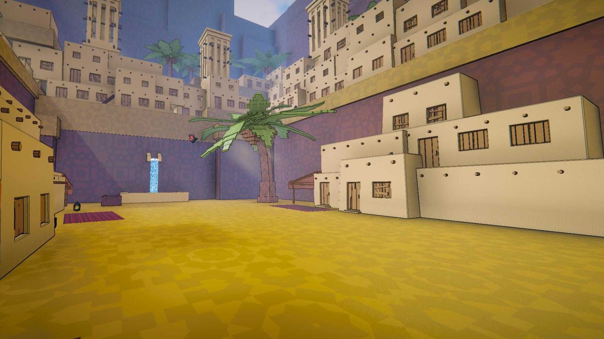 Fling Up Together courtyard surrounded by Jeddah-inspired buildings