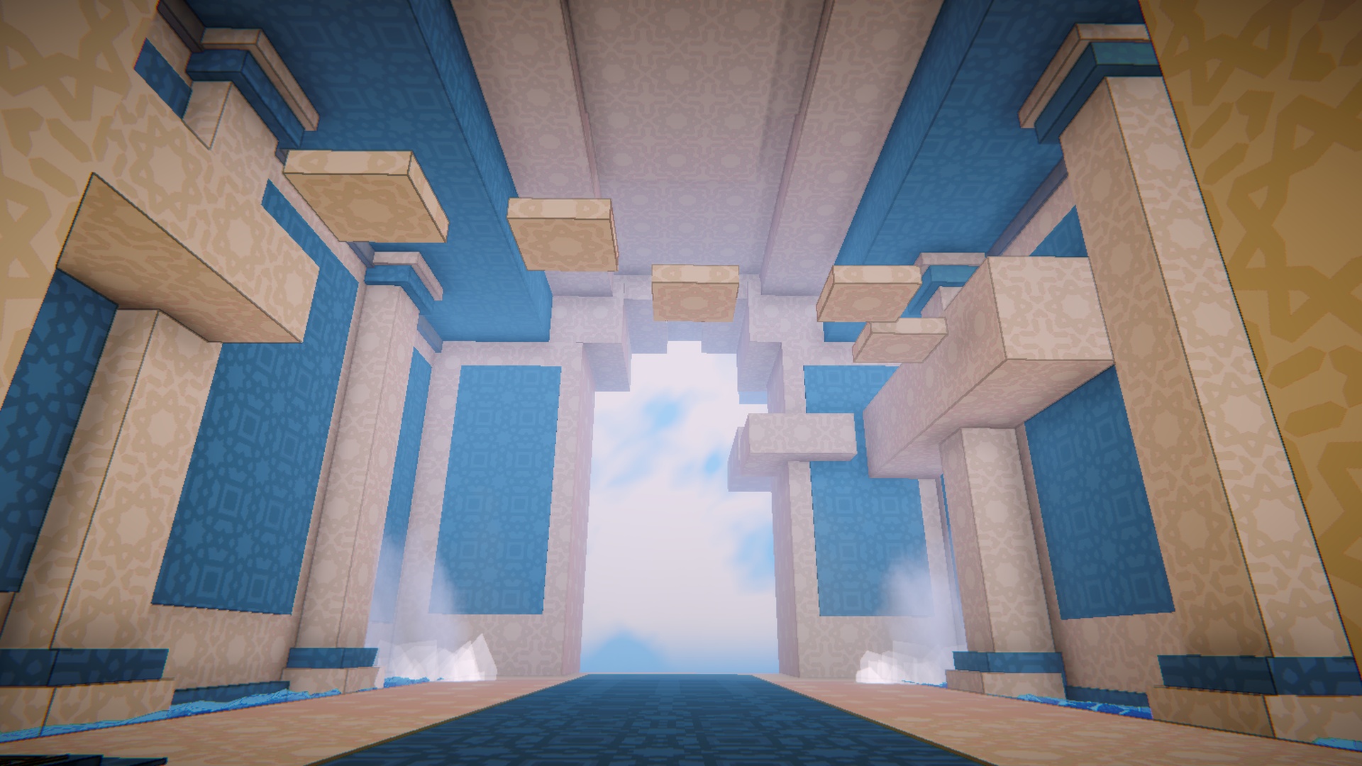 Fling Up Together blue and sandstone platforming chamber
